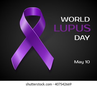 Purple Lupus awareness ribbon over a black background. World lupus day background