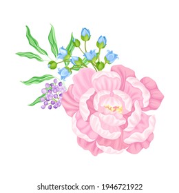 Purple Lush Peony Flower Arranged with Garden Flora Vector Illustration