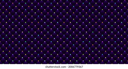 Purple luxury background with colorful beads and rhombuses. Seamless vector illustration. 