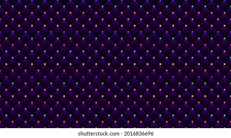 Purple luxury background with colorful beads and rhombuses. Seamless vector illustration. 