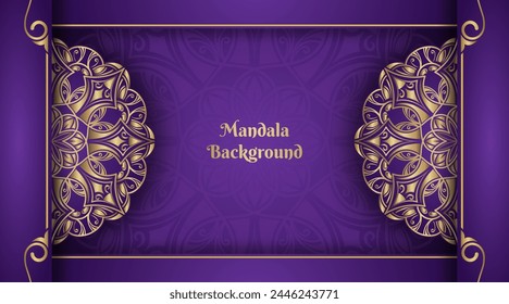 purple luxury background with gold mandala ornament