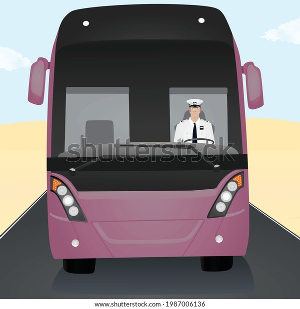 Purple luxury\
bus. front side. vector\
illustration