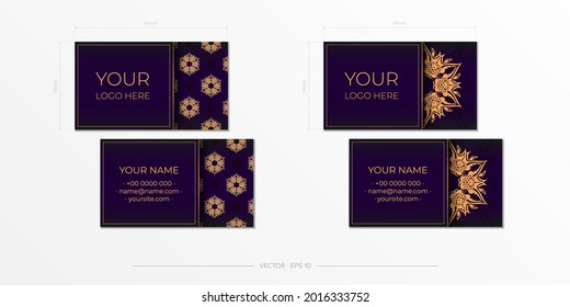 Purple luxury business cards template with decorative business cards ornaments, oriental pattern, illustration.