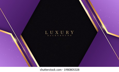 Cubierta de lujo morado Con líneas doradas brillando. Diseño de fondo moderno y elegante. Plantilla de ilustración vectorial de concepto creativo.