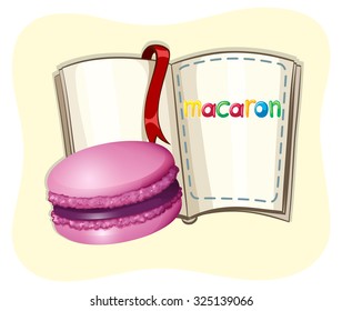 Macarón morado con ilustración de libro