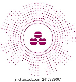 Purple Macaron cookie icon isolated on white background. Macaroon sweet bakery. Abstract circle random dots. Vector