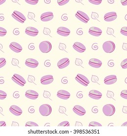 Purple macaroon seamless pattern.Purple color macaroon-cookies on white background. Vector illustration  for web, mobile and print.