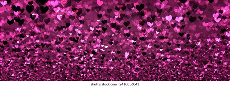 Purple magic background with glittering heart shapes. Happy Valentine's day header or banner or letter template. Vector illustration
