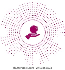 Purple-Magic-Ball auf der Hand, Symbol einzeln auf weißem Hintergrund. Kristallkugel. Abstrakte Kreis Zufallspunkte. Vektorgrafik