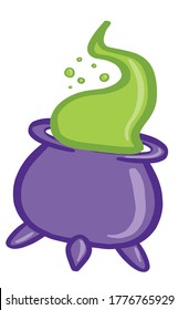 Purple magic cauldron pot with green magical bubbles potion vector element illustration for halloween isolated on white background