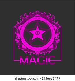 purple magic circle illustration for apparel logo design. hand drawn magic for printing on clothing and logo symbols