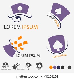 Purple Magic Hat Of Magician Logo Set - Vector