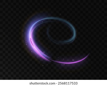 Purple magic light effect in semi circle shape with many sparkling lines with glitter and shimmering shiny light effects. Magic bright lines for web design and game interfaces. Vector	
