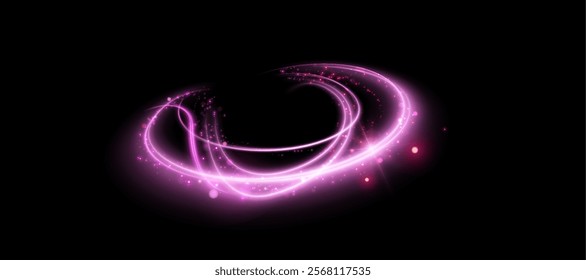 Purple magic light effect in semi circle shape with many sparkling lines with glitter and shimmering shiny light effects. Magic bright lines for web design and game interfaces. Vector	
