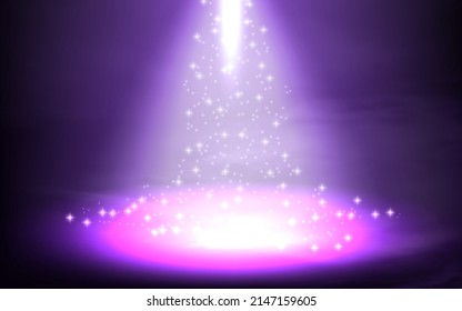 Violette magische Helligkeit mit einem leuchtenden Stern auf blauem abstraktem Vektorhintergrund.
