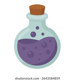 Purple magic potion in cartoon style. Vector illustration on white background for Halloween theme.