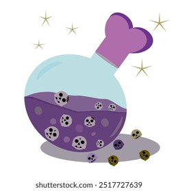 Purple magic potion with skull inside, hand drawn Made with vector files