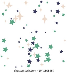 Patrón verde de Año Nuevo con la impresión mágica púrpura. Ilustración de misterio blanco de la Navidad Esmeralda oscura. Holiday Winter Stars Fondo de pantalla de cuatro puntas en color. Composición Azul Nocturna Pastel Rosa Sky Santa.