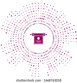 Purple Magic scroll icon isolated on white background. Decree, paper, parchment, scroll icon. Abstract circle random dots. Vector Illustration