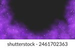 Purple magic smoke with stars and sparkles, fog with glowing particles, colorful vapor with star dust. Fantasy haze background. Vector illustration.