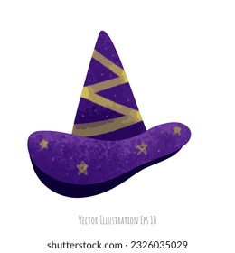 Purple magic witch hat hand drawn in halloween day , isolated on white background  ,vector illustration EPS 10