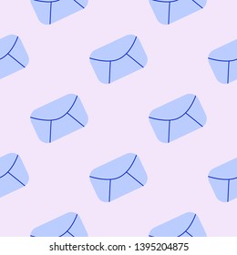 Purple Mail symbol flat graphic illustration wallpaper on pink background. Email seamless pattern.