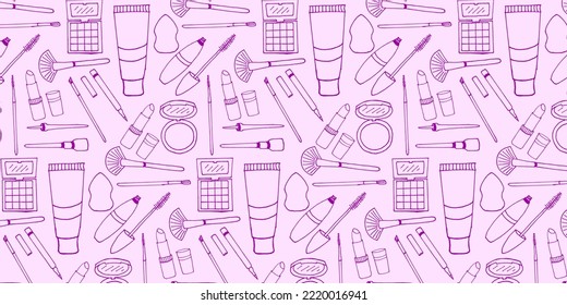 Purple Make Up Tools Hand Drawn Vector Hand Drawn Pattern