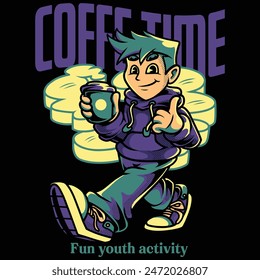 Purple Man Enjoy Coffee Youth Activity Serie Illustration