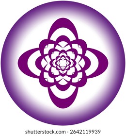 Purple mandala circle. Violet ornamental design. Vector spiritual symbol. Radial flower pattern.