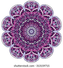 Purple mandala. Vintage decorative element. Hand drawn background.