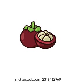 Purple Mangosteen Fruit Icon with Vector Illustration Style