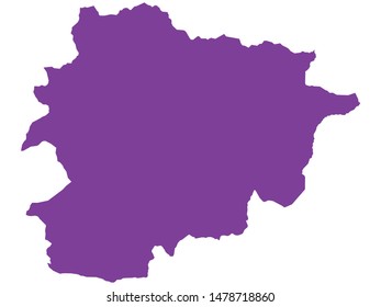 Purple Map of European Country of Andorra