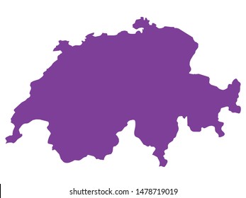 Purple Map of European Country of Switzerland