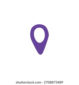 Un marcador de mapa púrpura indica la ubicación sobre un fondo blanco.