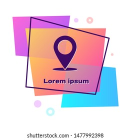 Purple Map pin icon isolated on white background. Navigation, pointer, location, map, gps, direction, place, compass, contact, search concept. Color rectangle button. Vector Illustration