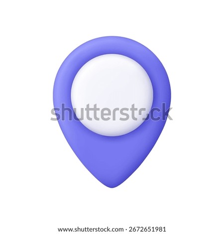 Purple map pin location marker with a white center. Location, navigation, geotag, GPS symbol for travel and map services concept. 3d vector icon. Cartoon minimal style.