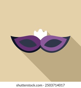 Purple mardi gras mask is lying on beige background, carnival party symbol, flat design icon