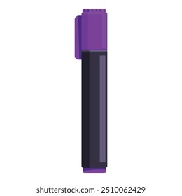 Purple marker pen with closed cap is standing upright on its bottom, isolated on white background