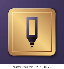Purple Marker pen icon isolated on purple background. Gold square button. Vector