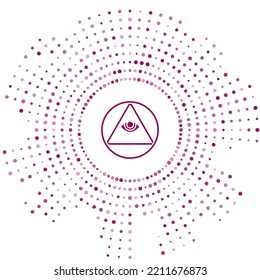 Purple Masons symbol All-seeing eye of God icon isolated on white background. The eye of Providence in the triangle. Abstract circle random dots. Vector Illustration