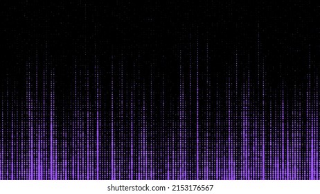 Purple Matrix On The Dark Background With Noise Effect And Dots. Big Data Visualization. Digital Texture Backdrop. Broken Screen. Vector Illustration.