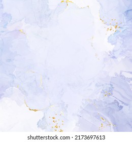 Purple mauve watercolor fluid painting vector design card. Dusty violet and golden marble geode frame. Winter wedding invitation. Ice veil texture. Dye splash style. Alcohol ink.Isolated and editable