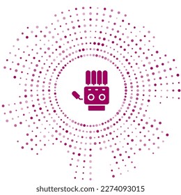 Purple Mechanical robot hand icon isolated on white background. Robotic arm symbol. Technological concept. Abstract circle random dots. Vector