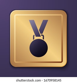 Purple Medal icon isolated on purple background. Winner symbol. Gold square button. Vector Illustration