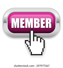 Purple member button with metal border on white background