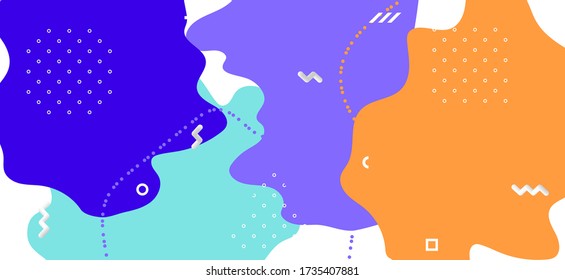 Purple Memphis Cover. Summer Abstract Presentation. Futuristic Wave Backdrop. Blue Cool Element. Memphis Banner. Fashion Abstract Illustration. Multicolor Modern Memphis Shapes.