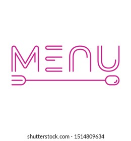 purple menu word. menu word, spoon and fork symbol