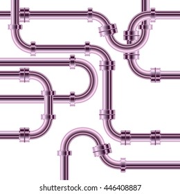 Purple metal pipes. Vector background on white.