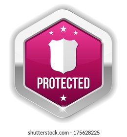 Purple metallic protected button with shield icon