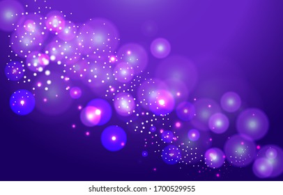 Purple Midnight bokeh background. Soft blur light effect wallpaper. Abstract background bokeh blurred. Shiny bokeh light effect. Vector illustration.